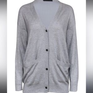 ATM satin back light gray cardigan silk cashmere blend v-neck Sz S